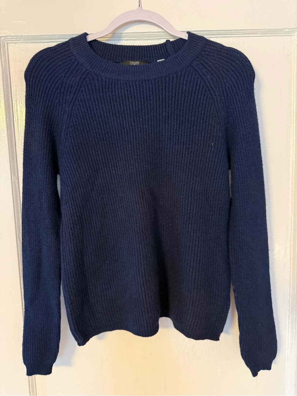 Tahari Navy Blue Ribbed Crewneck Sweater